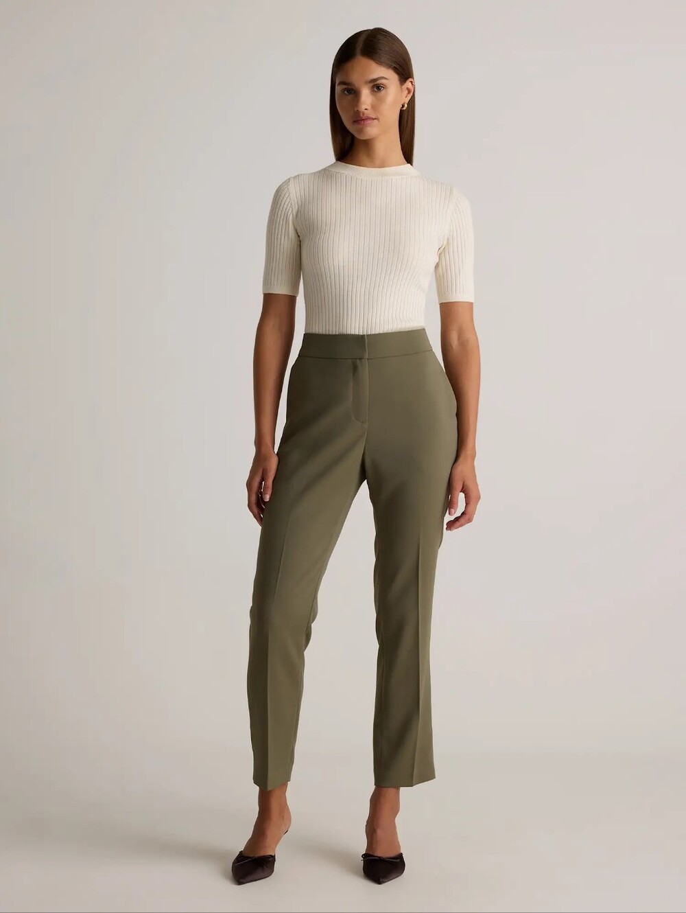 Quince Stretch Crepe Ankle Pants In Olive